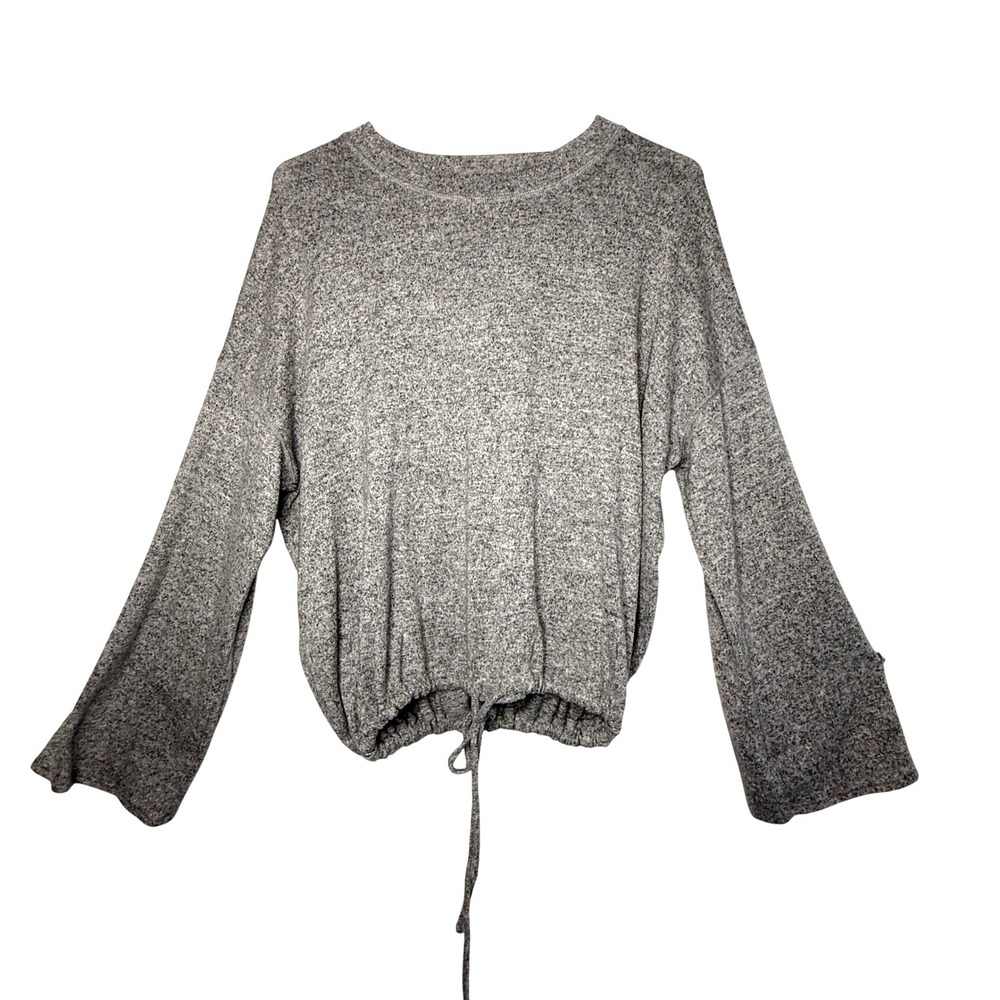 Aerie Grey Marl Cinch Hem Long Sleeve Knit Top M Lounge Casual